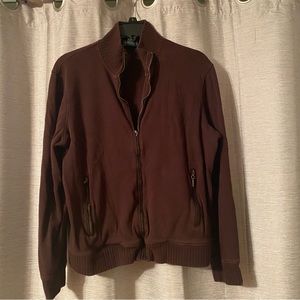 Ralph Lauren zip up sweater Size medium brown, sued elbows